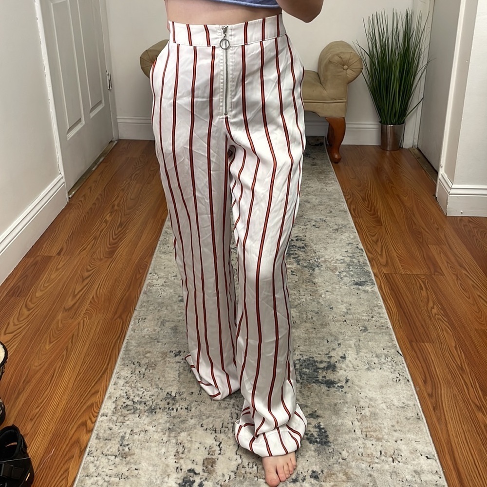Monse Racing Stripe red white front zip pants